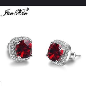 925 Sterling Silver Red Ruby Earrings